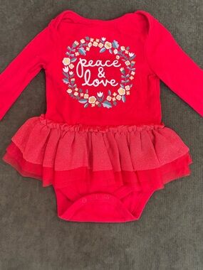 Girls Red 'Peace & Love' Tutu Dress onesie